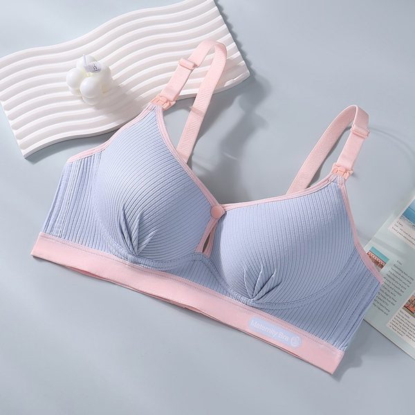 Cotton nursing bra with double button, Light blue
